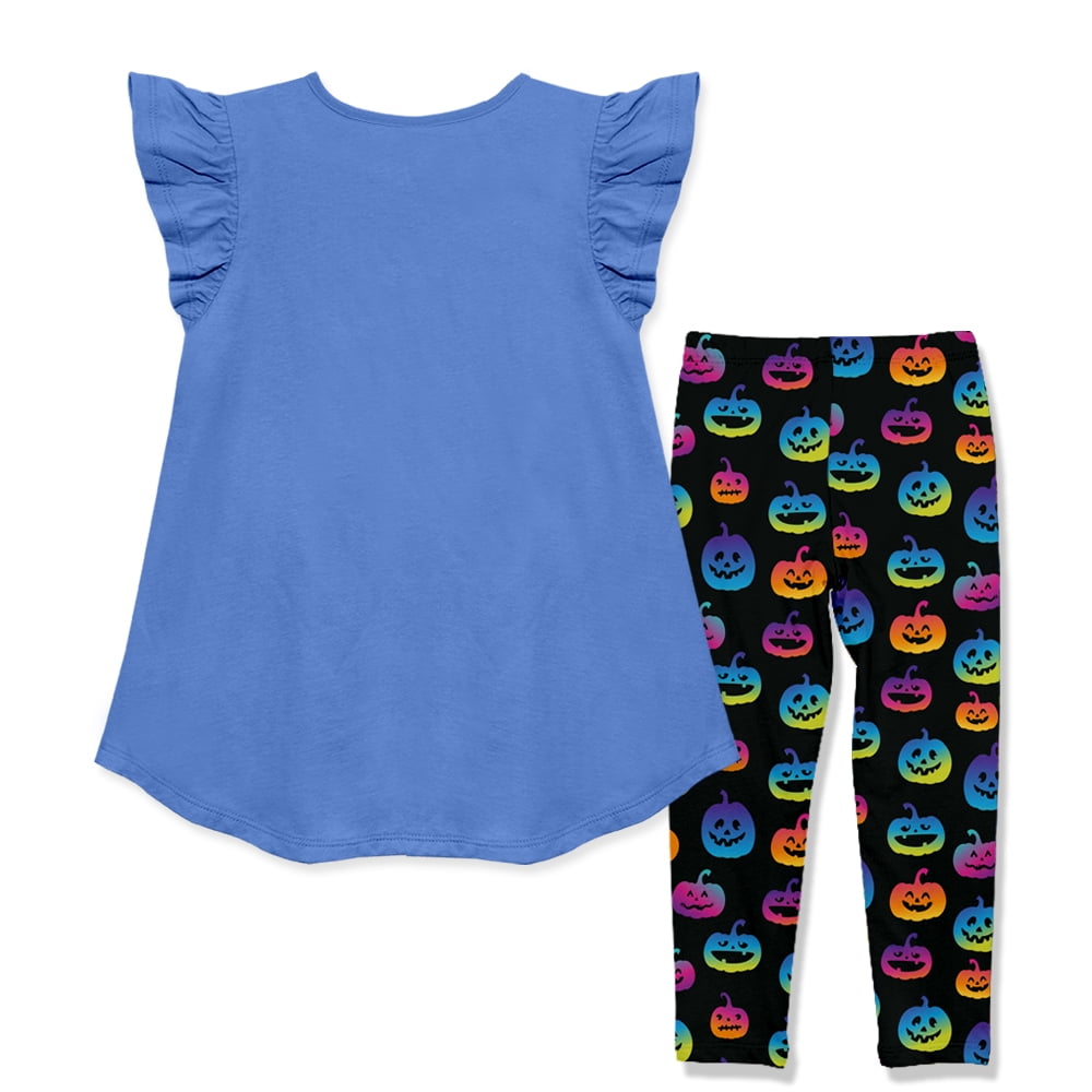 Millie Loves Lily Girls Blue Halloween Tee & Pumpkin Printed Leggings Size 10, 2-pc