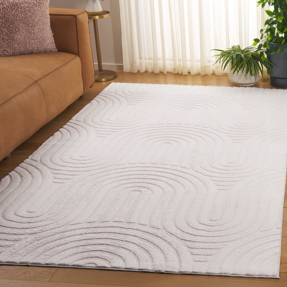 Safavieh Faux Rabbit Fur Katelynn Geometric Polyester Area Rug, Ivory, 6' x 6' Square