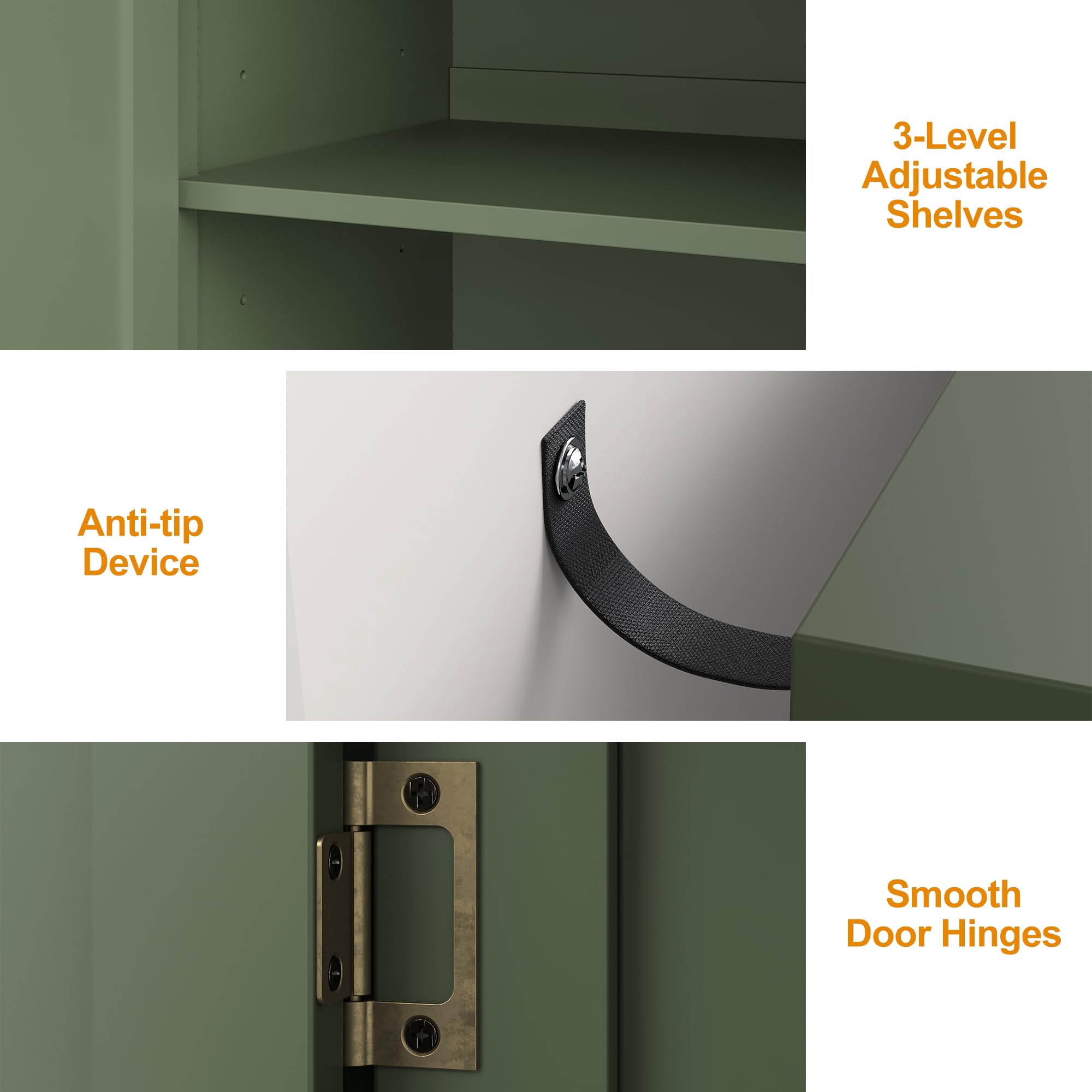 CozyHome 63" Carved Buffet Cabinet with Mirrored Door, Modern Console Cabinet with Storage and Adjustable Shelves, Wood Media Cabinet for Entryway, Living Room, Bedroom, Dining Room, Bathroom (Green)