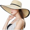 thumbnail image 1 of Women's Wide Brim Sun Hat Straw Hat Summer Holiday Adjustable, 1 of 5