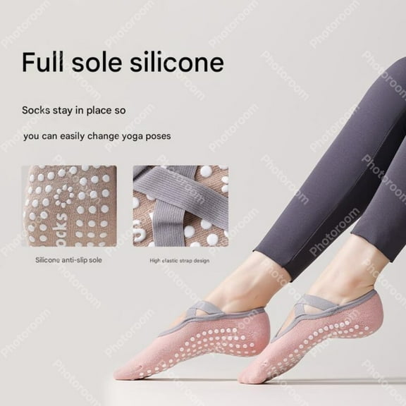 Orange Pink Cross Ribbon No Heel Non Slip Pilates Yoga Socks Home Fitness Floor Socks