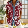 thumbnail image 4 of Craaazy Women's Casual Loose Floral Print Waffle Knit Collar Button Down Short Sleeve Top Breathable Lightweight Blouse, 4 of 5