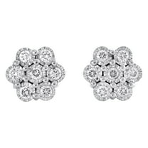 10K White Gold Genuine Fanuk Set Diamond Unisex 9mm Flower Stud Earrings 1/3 CT
