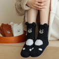 thumbnail image 2 of WZXFASHION Embroidered Bear Coral Fleece Socks, Plush Mid Calf House Socks, Cute Non-Slip Indoor Sleeping Socks BlackOne Size, 2 of 4