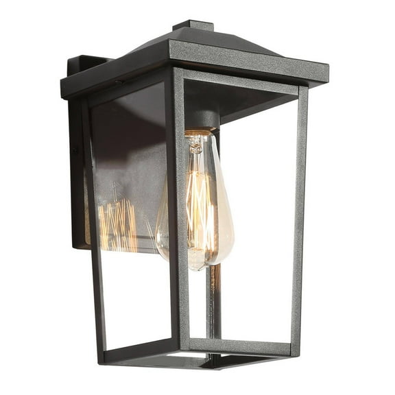 LNC 12-in Sandy Black Clear Glass Square Cage Outdoor Wall Light