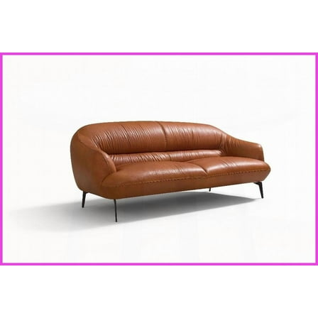 Leonia Cognac Leather 3-Seat Sofa - Italian-Made Modern Living Room Furniture with Tight Back & Metal Legs