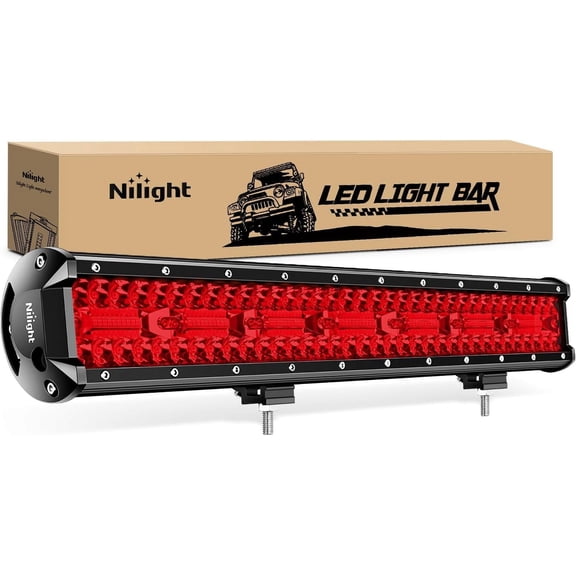 Nilight 20 Inch LED Light Bar Red Triple Row 420W Spot Flood Combo 42000LM Driving Boat Off Road Fishing Hunting Emergency Safety Lighting for UTV Pick-up Van Tractor