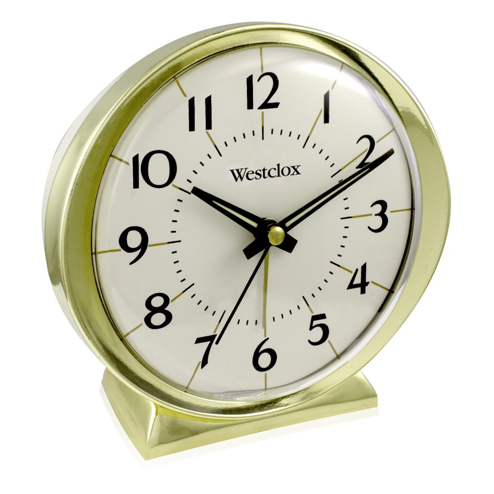 Westclox Quartz Analog 1964 Alarm clock Gold Tone Metal Bezel, 3.5W x