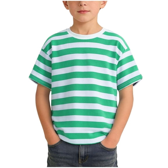 SAWOBUUN Boys Striped T-Shirt Kids Crewneck Short Sleeve Tee Casual Cotton Summer Top School Uniform Back to School