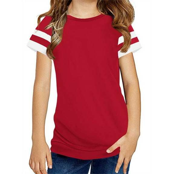 Langwyqu Girls Short Sleeve Striped O-neck Summer Children Kids Casual T-shirt 4-15 Years