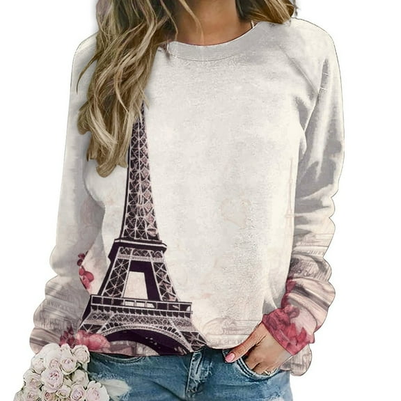 Eiffel Tower Womens Oversized Sweatshirts Hoodies Crewneck Casual Tops Comfy FallWinter Clothes 2024