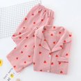 thumbnail image 3 of Spring New Ladies Pajamas Set Heart Printed Crepe Cotton Double-layer Gauze Turn-down Collar Long-sleeve Trousers Household Wear, 3 of 4