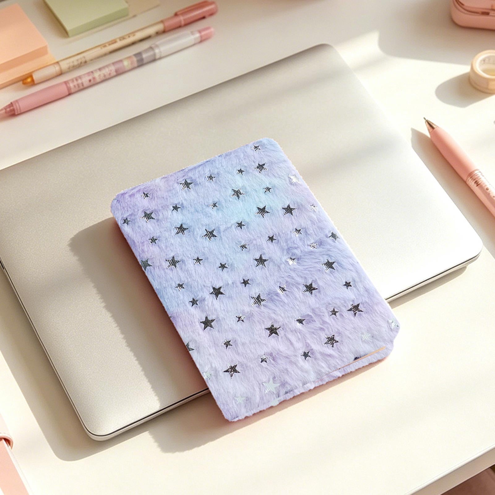 Roiihwy Plushes Cover Notebook 8.3x5.9in, Fluffy Journal for Writing, Birthday Gift for Classroom Essentials, MulticolorC