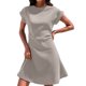 thumbnail image 1 of 2025 Vestido ajustado plisado liso para mujer: cuello en V, manga corta, largo mini con diseño acanalado sin costuras., 1 of 5