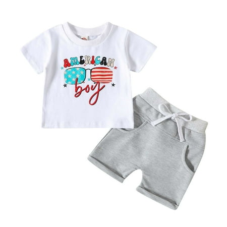

3T Boy Jogger Sets Toddler Boys Independence Day 4 Of July Short Sleeve Letter Prints T Shirt Tops Shorts Outfits Fall Clothes For Toddler Boys White 12-18 Months
