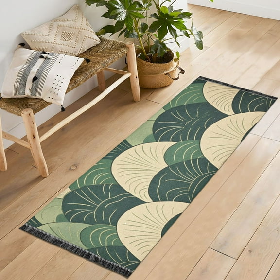Yayeee Runner Rug for Bedroom 2'x6' Machine Washable Hallway Non Slip Mat, Green Abstract Shapes