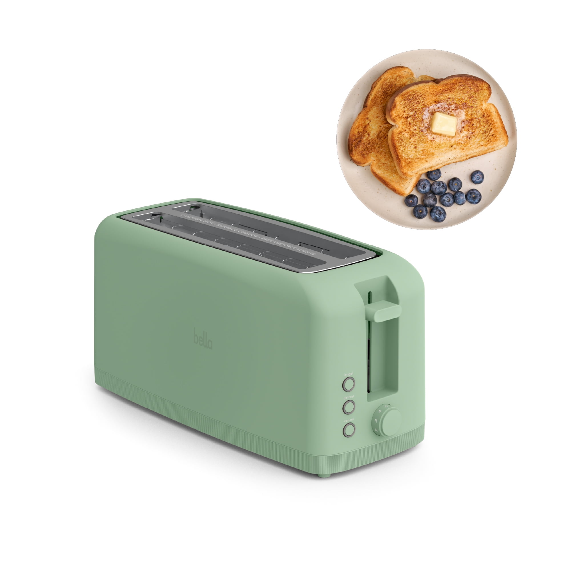 bella 4-Slice Slim Toaster with Extra Long Slot, 6 Setting Shade Control with Reheat & Cancel Buttons, Anti Jam & Auto Shutoff, Seaglass