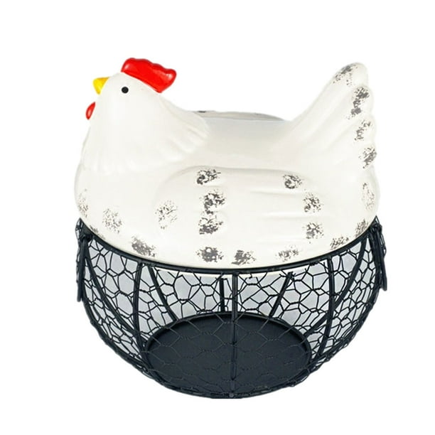Cateissary Cesta de almacenamiento de huevos de cerámica única para pollo, cesta de almacenamiento de cocina de fácil acceso, cesta de blanco