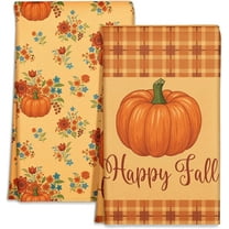 Fall Kitchen Towels Set of 2 - Fall Kitchen Dish Towels 18x26 Inches Decorative Autumn Themed Towel for Thanksgiving Harvest, Absorbent Hand Towel with Hanging Loop, Straw Pumpkin