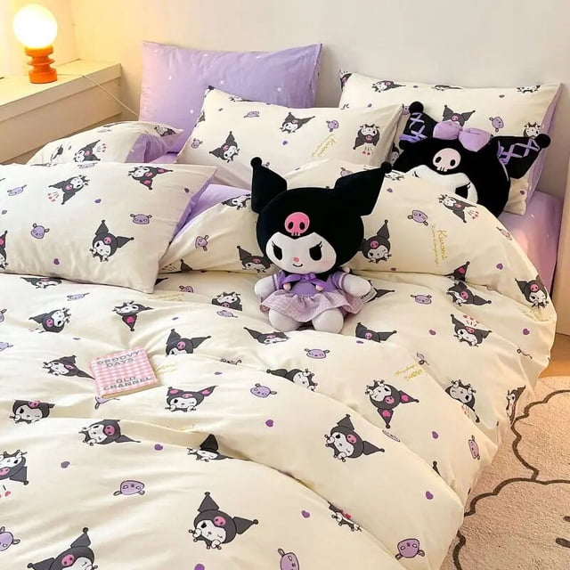Sanrio red rosa My melody anime dibujos animados algodón sábana para niños juego de tres piezas colcha con forma de corazón para niña conjunto de cuatro piezas