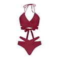 thumbnail image 2 of ZHYou Two Piece Swimsuits for Women Push Up Bikini Sets Wrap Bandage Bathing Suits,Wine,Size 2XL, 2 of 4