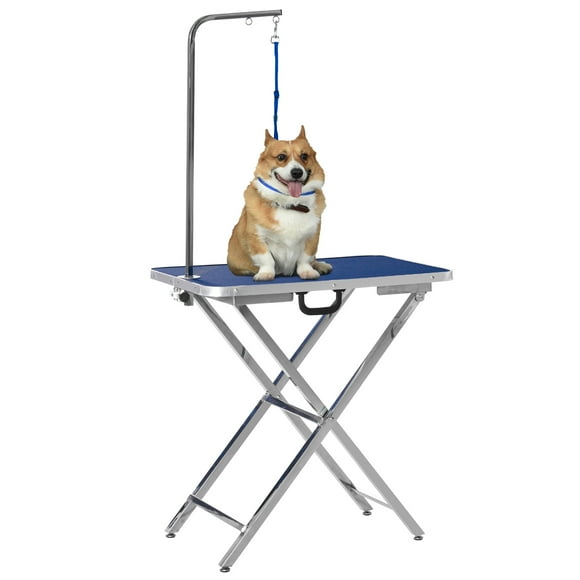 PawHut Foldable Dog Grooming Table, Pet Grooming Table for Medium Dogs Blue