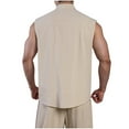 thumbnail image 4 of AHTJRT Men's Stylish Comfy Casual Sleeveless Zip Up Cotton Linen Vest High Neck Lightweight Breathable Everyday Wear Layering Shirt Beige S, 4 of 5