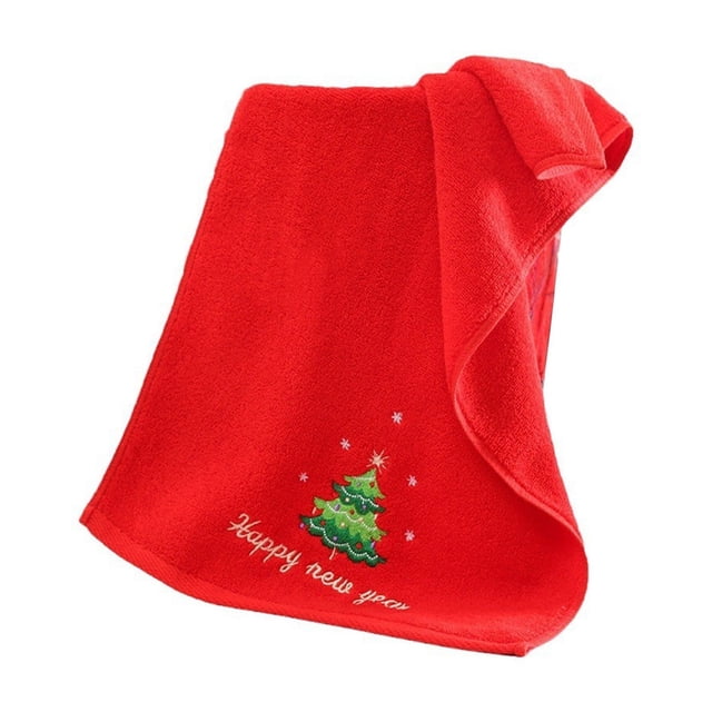 WLOELOEW Red Christmas Towel With Santa Claus And Tree Design Gift Towel For Adults Polyester Material 30.7 X 18.8 Inches Decorative And Practical Christmas Towel Red