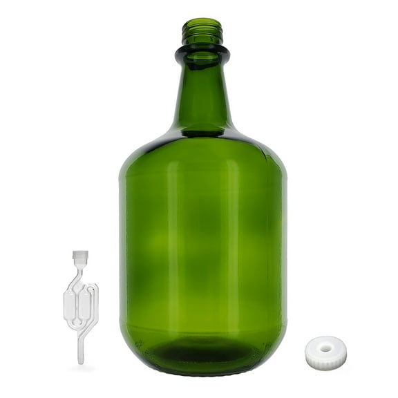 3L Jug Champagne Green - White Cap with Hole and Twin Bubble Airlock