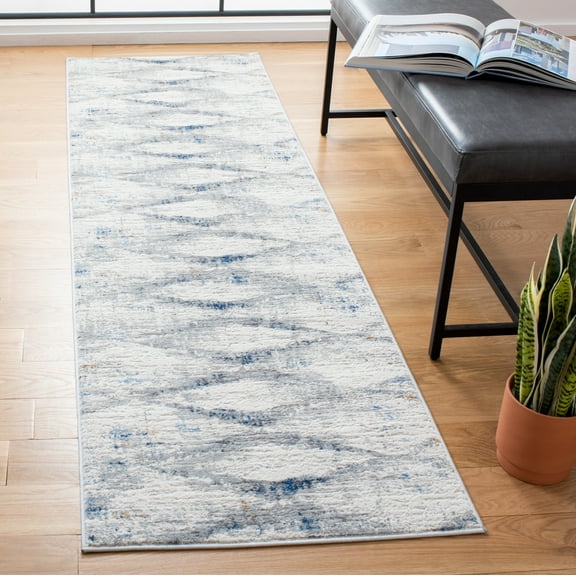 SAFAVIEH Amelia Amandy Geometric Runner Rug, Ivory/Blue, 2'3" x 8'