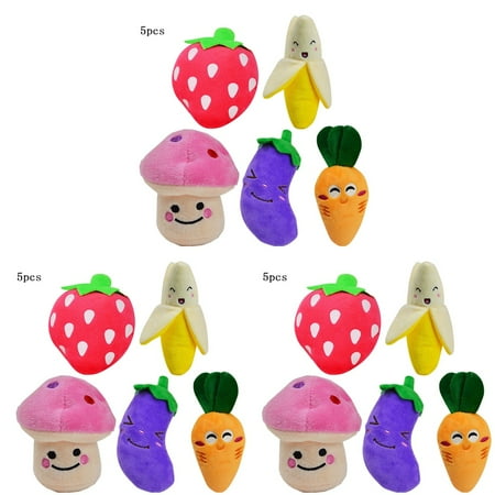 

15Pcs Plush Toys Squeaky Toys Chewing Toys for Pet Dogs Cats Puppies Training Chewing(Carrot & Banana & Eggplant & Strawberry & Mushroom)