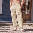 thumbnail image 2 of OSOLU Solid Color Mens Workwear Multi Pocket Plus Harlan Casual Pants Cotton Linen Loose Yoga Drawstring Leggings Beach Summer Pants Trousers Everyday Comfort Versatile Bottoms, 2 of 7
