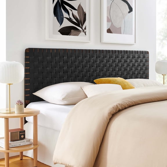 Sparta Weave Vegan Leather King Headboard in Walnut Black