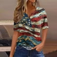 thumbnail image 2 of 4th of July Shirts for Women 3/4 Length Sleeve Patriotic Tops Dressy Casual Notch Neck Blouses 2024 USA Flag Star Stripes Printed Parade T Shirt, 2 of 5