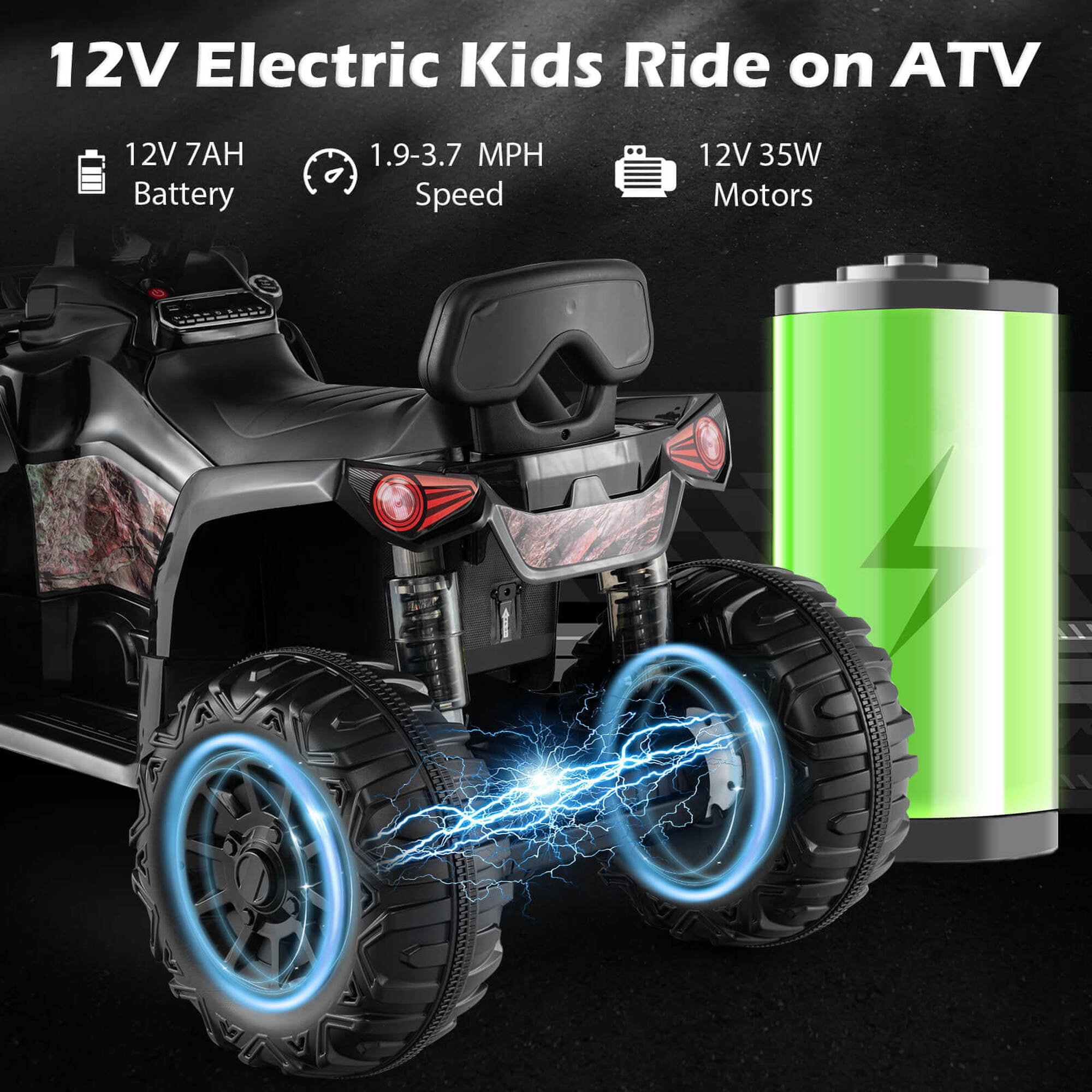 Costway 12V Kids Ride On ATV 4 Wheeler Electric Vehicle with Music & Headlights Soft Start Black
