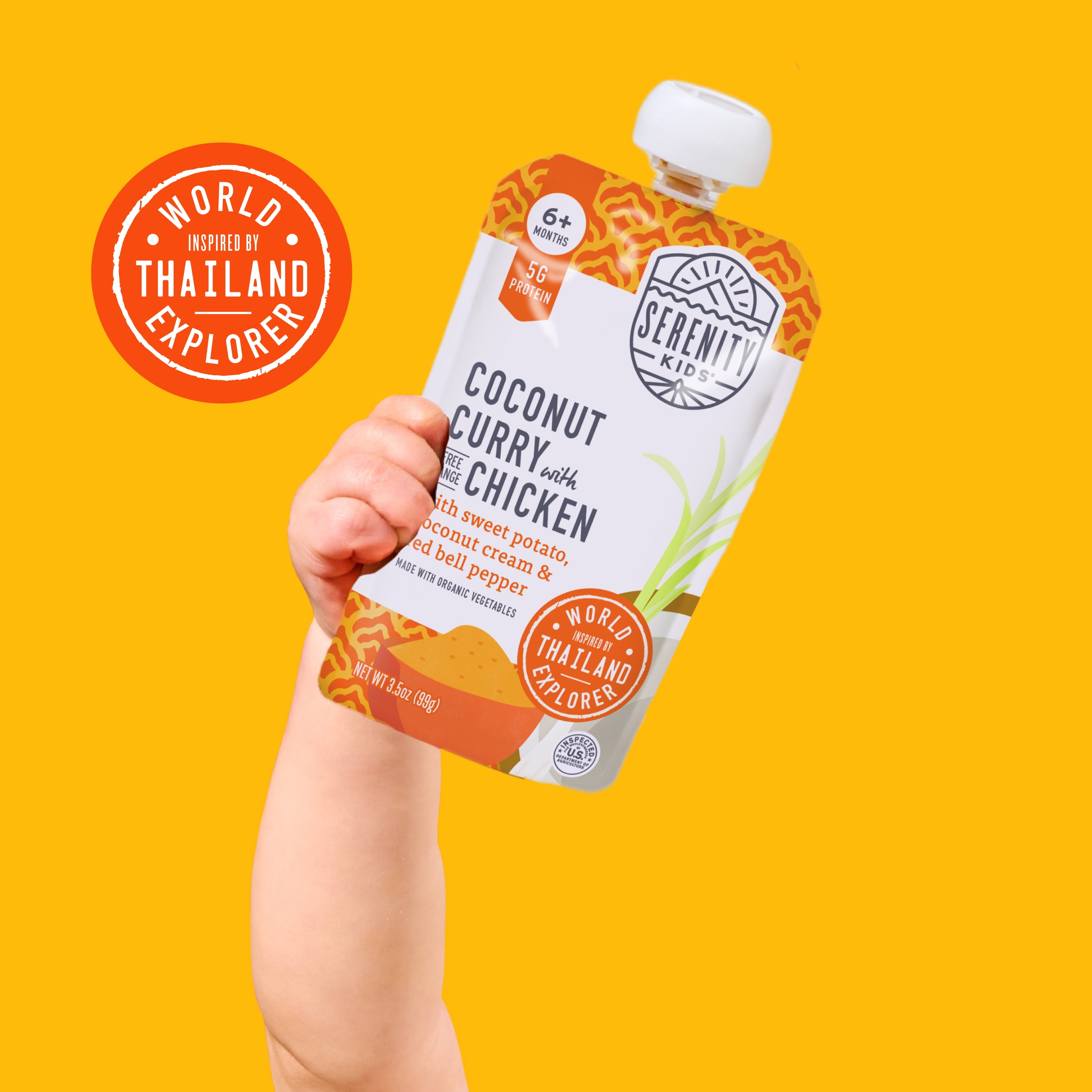 (6 pack) Serenity Kids Stage 2 World Explorer Coconut Curry Baby Food, Free Range Chicken & Organic Veggies, 3.5oz