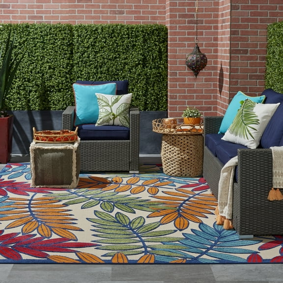 Nourison Aloha Indoor/Outdoor Tropical Botanical Multicolor 7' x 10' Area Rug, (7' x 10')
