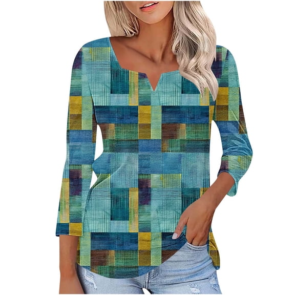 Yuanlook Women's Casual Shirts,3/4 Length Sleeve Tunic Tops Business Work Tees Fashion Tops - Multicolor - S