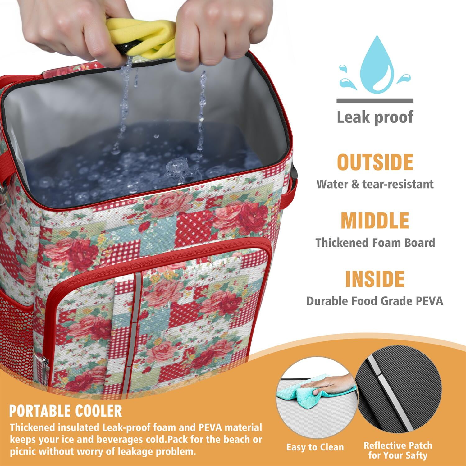 Travel Cooler Bag - Pioneer Flower Camping Beer Cooler Backpack with Bottle Opener- Waterproof Insulated Picnic Backpacks - Cooler Bag for Beach