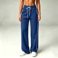 thumbnail image 5 of Womens Drawstring Sweatpants, Elastic Waist Straight Leg Pants with Pockets, Casual Lounge Trousers for Daily Outdoor Wear | VerBelle,Blue XL, 5 of 9