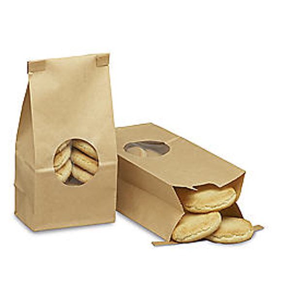 Tin Tie Bakery Bag w/ Square Window Kraft 1 Lb 50 Pack by Premium Tin Ties