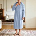 thumbnail image 2 of XIAOCHA Men's Hooded Front Button Bath Robe Long Sleeve Relaxed Fit Fall Night Gown, 2 of 6