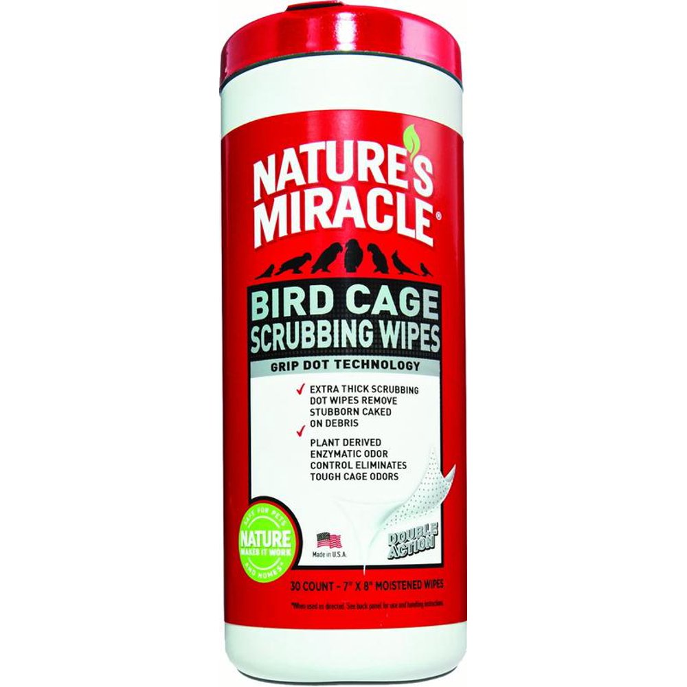 Nature’s Miracle Bird Cage Scrubbing Wipes 30 Count, Easily Lifts Stuck