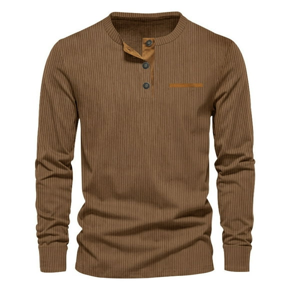 GigrtiJin Mens Long Sleeves Corduroy Shirt Casual Slim Lightweight Casual Crewneck Shirts Fashion Button Pullover Tops