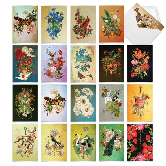 The Best Card Company 20 Assorted Blank Notecards Boxed Set 4 x 5.12 Inch with Envelopes (20 Designs, 1 Each) Enchanted Garden AM10219OCB-B1x20