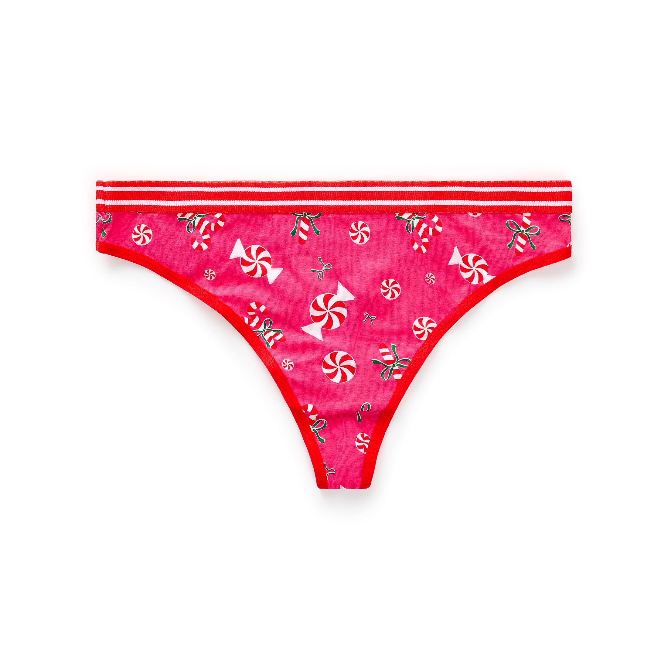 Packed Party Women's Candy Cane Giftable Christmas, 3-Pack, Thong Panties, Sizes S-XXL