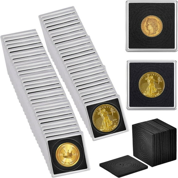 Trianu 15 Pcs Coin Capsule Coin Snap Holder 2 x 2 inch Half Dollar Coin Holder with 5 Sizes Black Foam Gasket, Coin Cases for Collectors Coin Sleeves Collectors for Coin Collection Supplies
