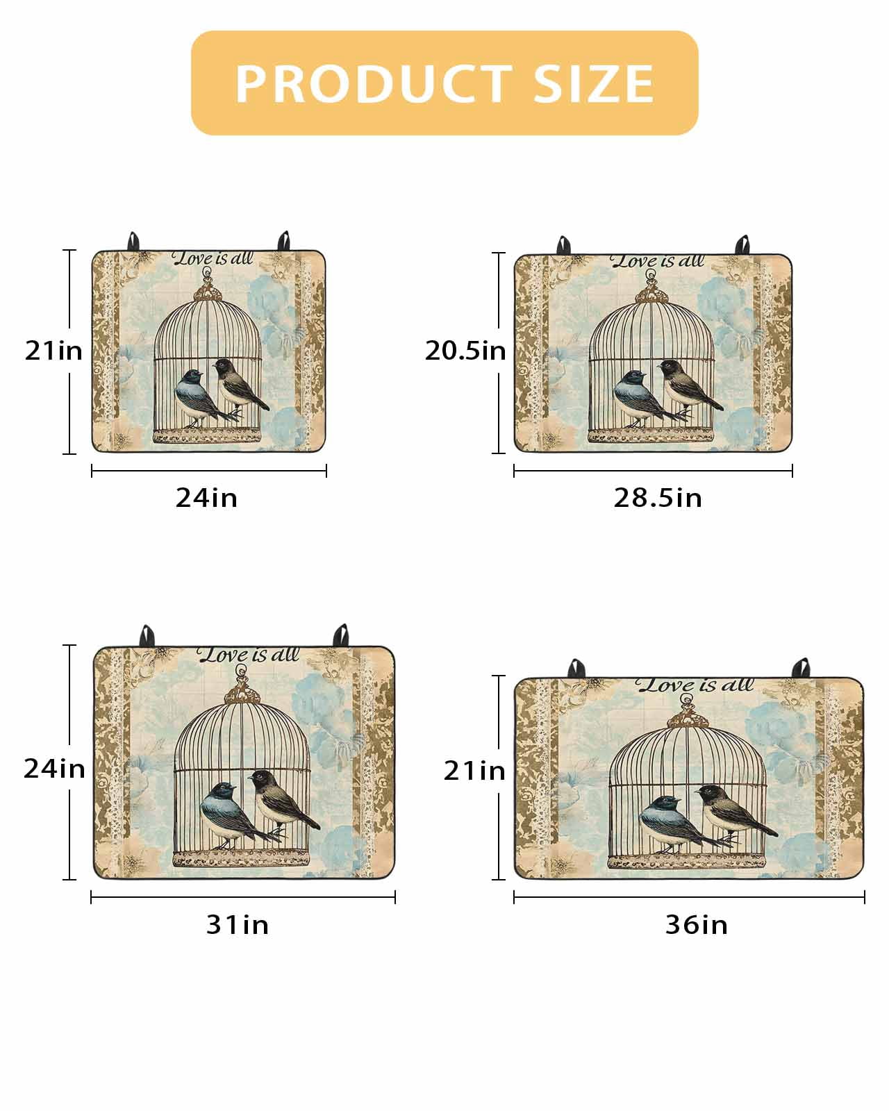 nqOlkjepod Large Induction Cooktop Protector Mat 36"x21", Retro Birds Cage Stove Top Covers for Electric Stove, Watercolor Floral Pattern Decorative Stove Burner Cover Mats, Glass Top Stove Cover