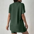 thumbnail image 4 of WAYUTE Womens Sets 2 Piece Outfits Casual Solid Round Neck Short Sleeve Summer High Slit Top Shirt Shorts Set, 4 of 7