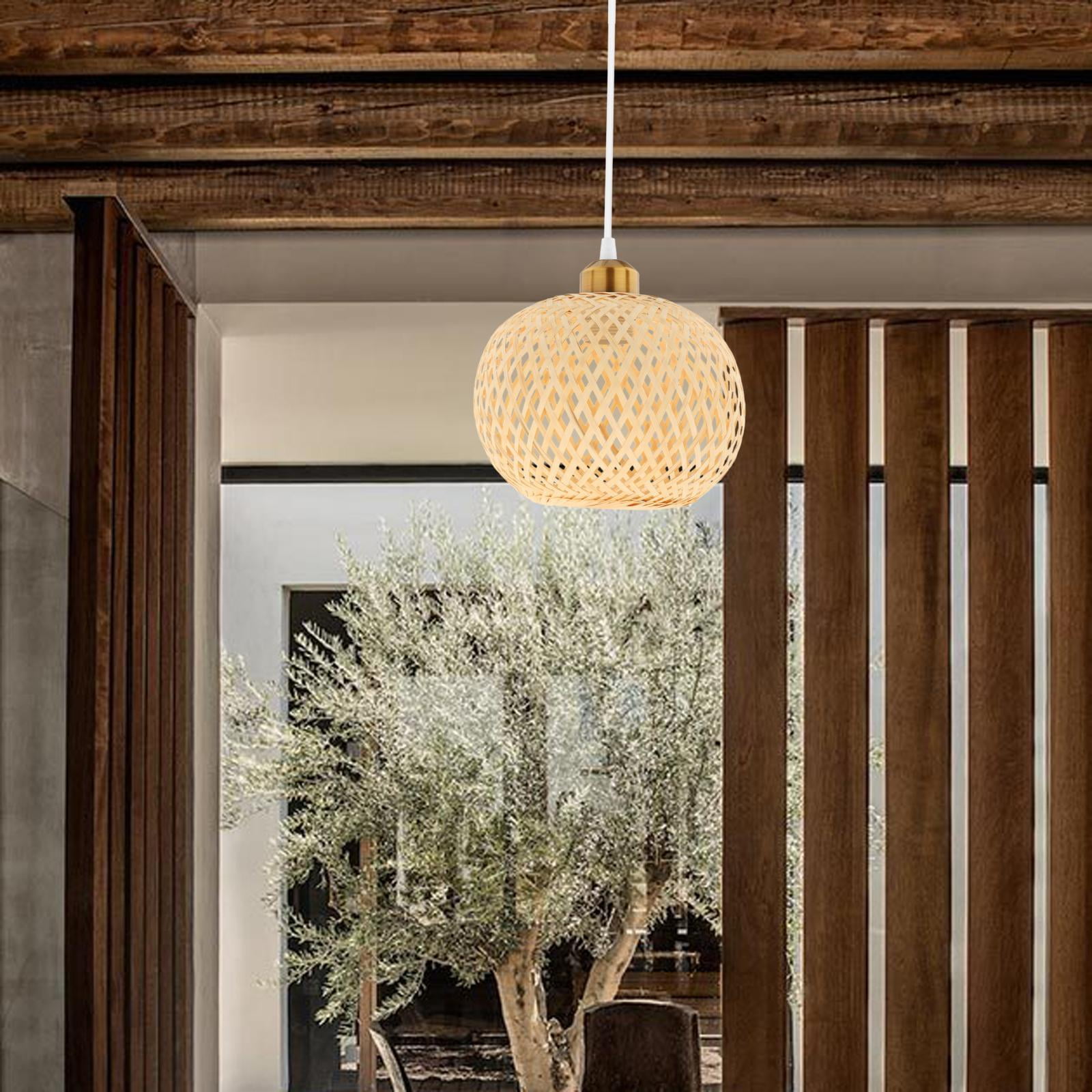 EHJRE Retro Style Bamboo Pendant Lampshade Restaurant Hotel Cafe Bar Bedroom Office Living Room Replacement Hanging Ceiling Chandelier Light Cover Removable